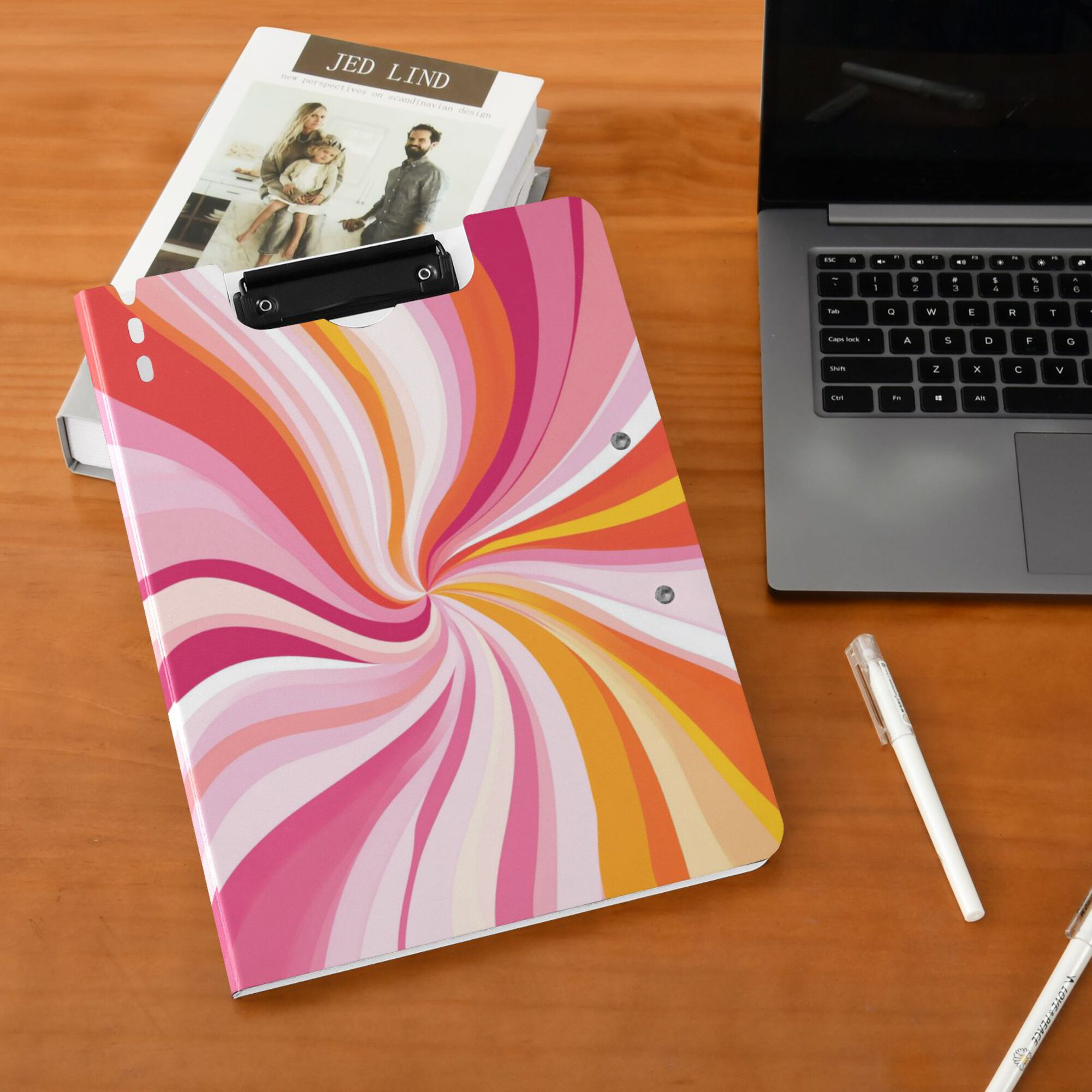 FORMRS A4 Clipboard Folder with Pen Holder Horizontal Foldable School Office Binder, Swirling Lines