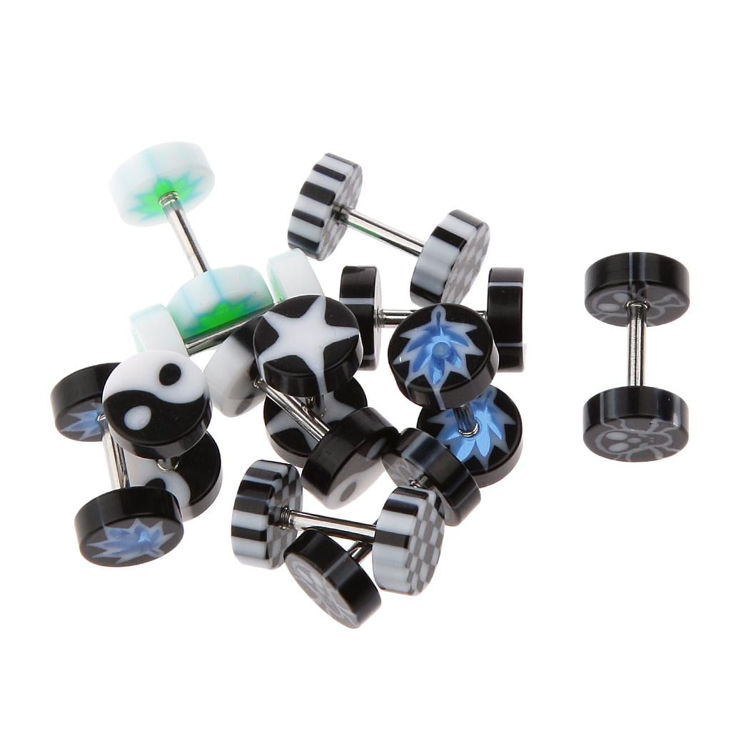 12Pcs Multi Color Men Punk Cheater Cute Ear Studs Earrings 6mm