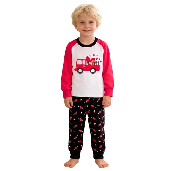 Pajama for Boys Valentines Day Pjs Long Sleeve Heart Print Crewneck Nightwear Boys Size 4-5 Years Pajamas
