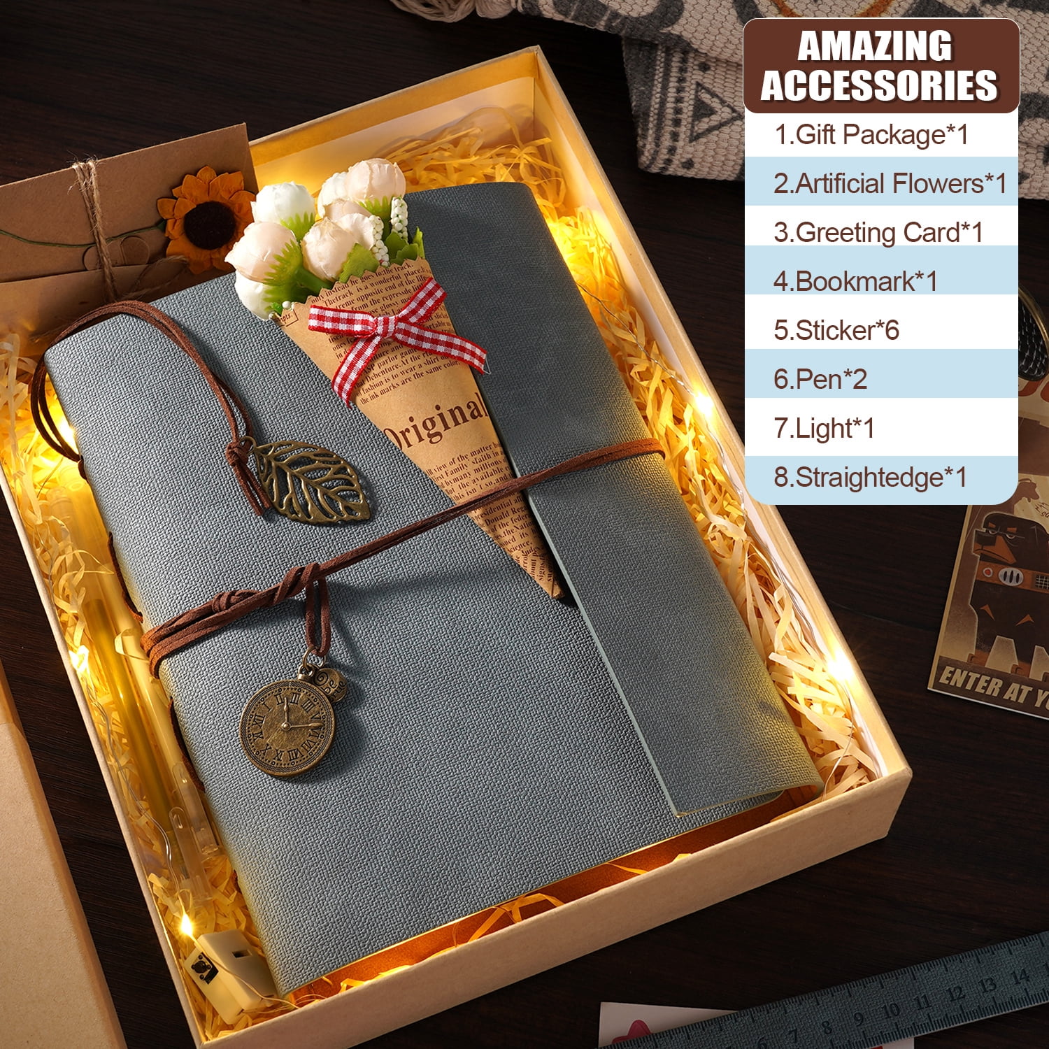 TJT 104 Pages Scrapbook Album, Self Adhesive Photo Album DIY Photo Book, Leather Memory Book for Wedding Baby Family Travel Birthday Christmas Blue