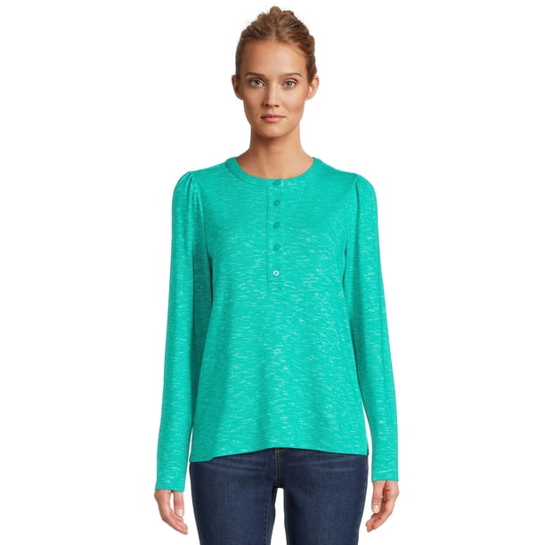 Time and Tru Women's Henley Shirt with Long Sleeves