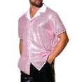 thumbnail image 4 of INSPIRE CHIC Sequins Shirts for Men's Camp Collar Short Sleeve Button Down Party Shiny Shirt M Pink, 4 of 5