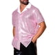 thumbnail image 4 of Camisa de hombre con cuello campana y botones cortos INSPIRE CHIC, con lentejuelas, brillante, color rosa, 4 of 5