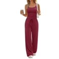 thumbnail image 2 of Women's 2 Piece Lounge Set Spring Outfits - Camisole Top & Wide Leg Pants Wine Red M, 2 of 9