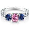 thumbnail image 3 of Gem Stone King 925 Sterling Silver 3-Stone Ring Oval Pink Moissanite and Created Sapphire Blue (2.22 Cttw, Size 7), 3 of 6