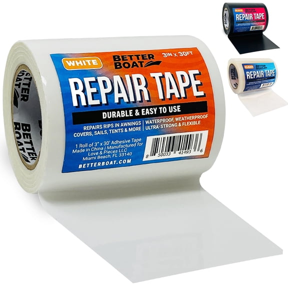 Repair Tape for Fabric and Vinyl 30ft x 3in, White Waterproof Patch Tape