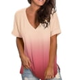 thumbnail image 3 of Minnieouse Camiseta degradada para mujer, ropa de calle elegante multicolor con cuello en V, fibra de verano, manga corta, para correr, playa, Prendas para la parte del cuerpo Rosa claro XXXL, 3 of 6