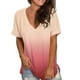 thumbnail image 3 of Camiseta degradada para mujer Qarigey con cuello en V Rosa claro XXL, 3 of 6