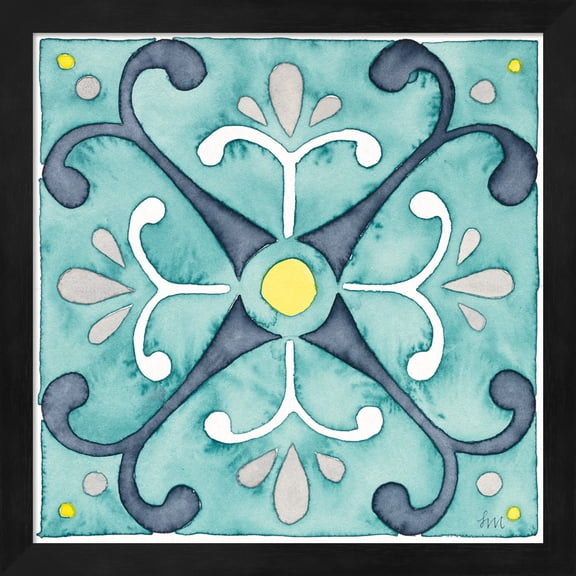 Great Art Now Garden Getaway Tile III Teal by Laura Marshall Framed Wall Art 13"W x 13"H