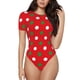 thumbnail image 1 of Balery White and Green Polka Dot Body de cuello redondo de manga corta para mujer Tops de manga corta Tops básicos-Small, 1 of 7