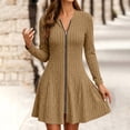 thumbnail image 4 of Oksale Womens Sweater Dresses Soft Cozy Long Sleeve Zipper Ribbed Dress Bodycon Mini Dress Knit A-Line Fall Dresses 2026 Khaki XL, 4 of 6