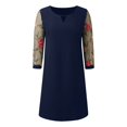 thumbnail image 3 of Women's Casual Tennis Dress for Women Solid Lace Splice Sleeve Hollow Round Neck Loose Dress Everyday Easygoing Attire Blue XXL, 3 of 4