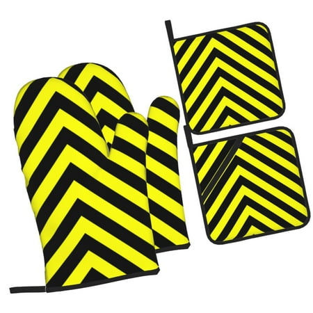

ZICANCN Oven Mitts and Pot Holders Sets Yellow Stripes Baking Sets Kitchen Heat Resistant 4 Pieces