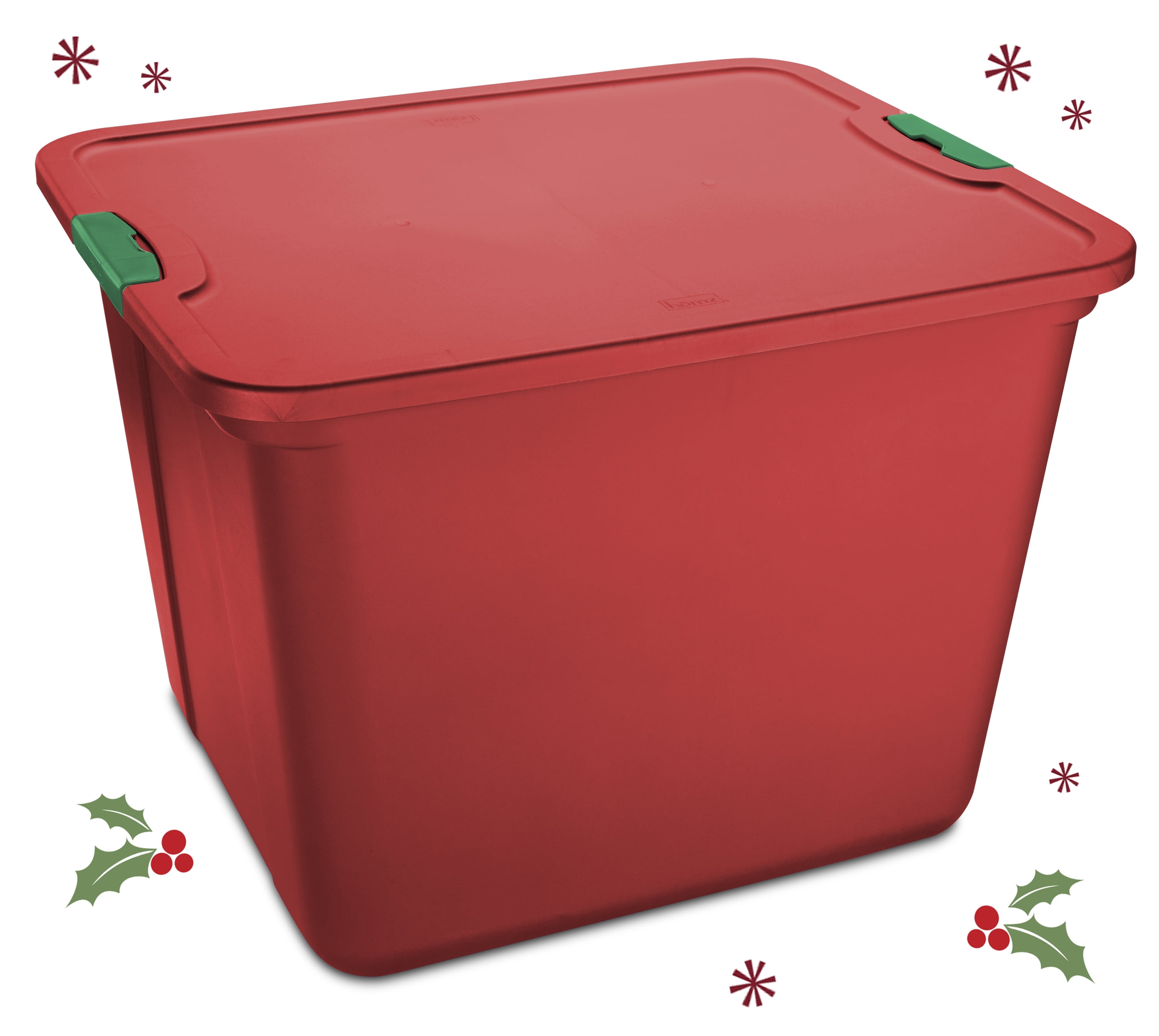 Mainstays 20 Gallon Red Storage Container, Green Latches, Set of 2