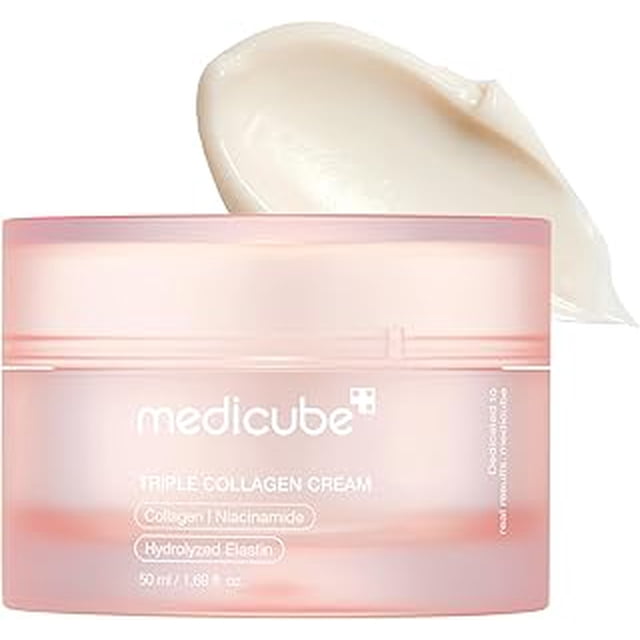 Crema de triple colágeno: hidratante y reafirmante con ácido hialurónico, elastina premium y manteca de karité. Antiarrugas y elasticidad. Cuidado de la piel coreano, 50 g.