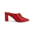 thumbnail image 3 of BLISSFUL STEP Women's Pearl Bow Block Heel Slides Mules Red 6, 3 of 8