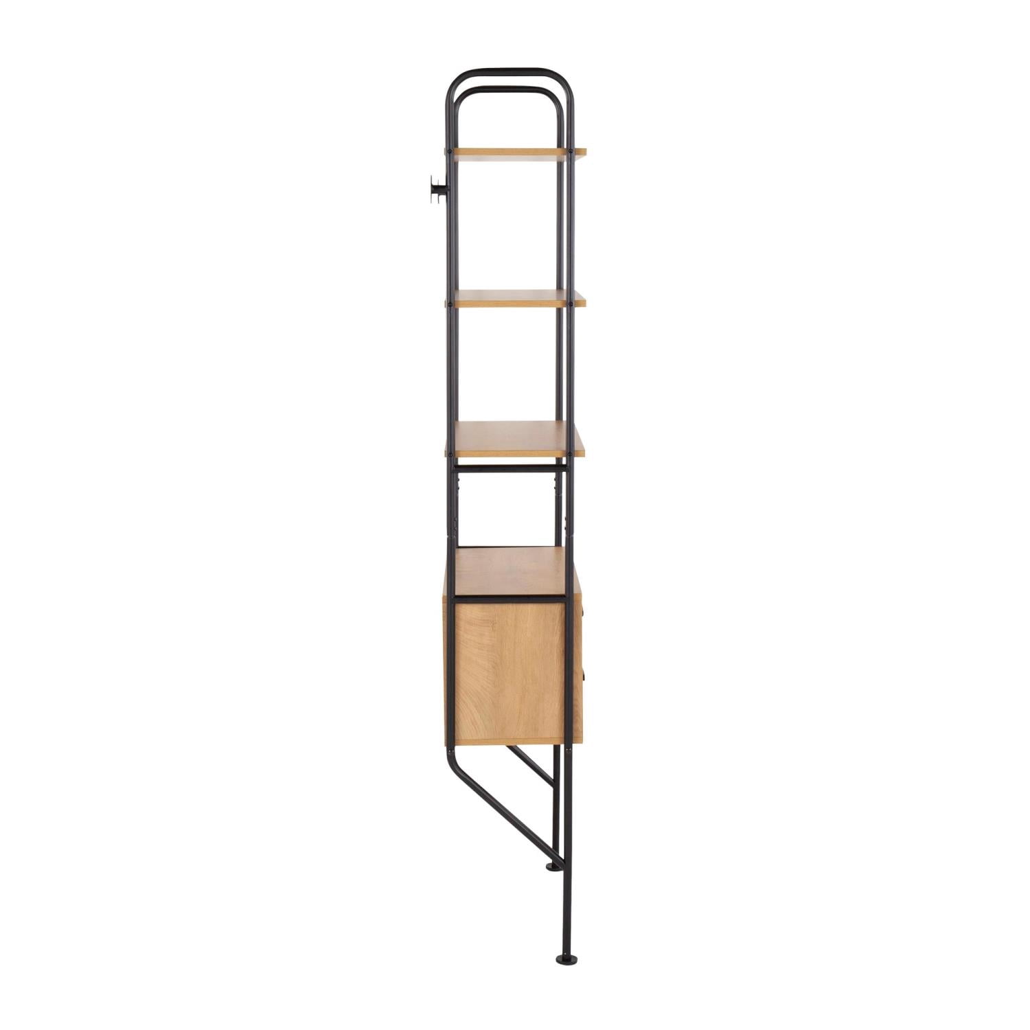 LumiSource Black Metal, Brown Wood Lean Bookcase