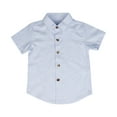 thumbnail image 2 of CHEEREAM Boys Button Down Short Sleeve Shirt Collared Round Bottom Back Pleat Dress Shirt Casual Summer Turndown Striped T-Shirt 3-9 Years, 2 of 4