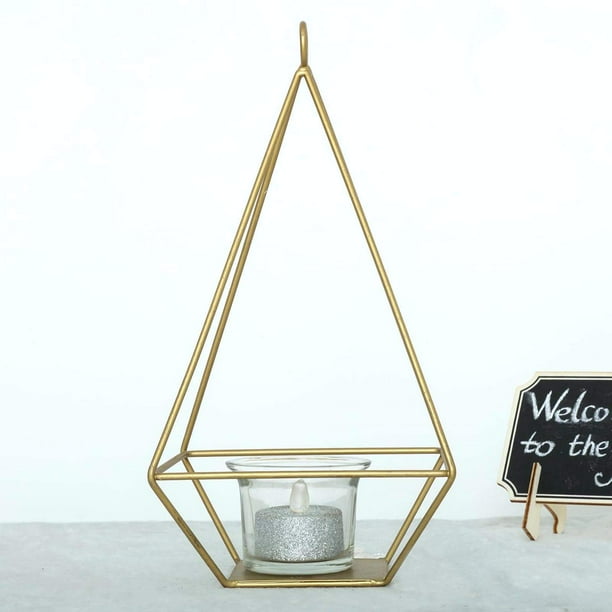 2 Pack 9.5" Gold Metal Geometric Tealight Candle Holders Geometric