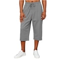 thumbnail image 3 of Wrtxtat Men's Capris Drawstring Elastic Waist Straight Leg Trousers with Pockets Lightweight Spring Summer Workout Running Fitness Pants Gray XXL, 3 of 8