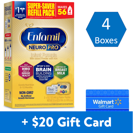 [$20 Savings] Enfamil NeuroPro Infant Formula Powder - 31.4 oz Refill Box (4 Pack) with Free $20 eGift card
