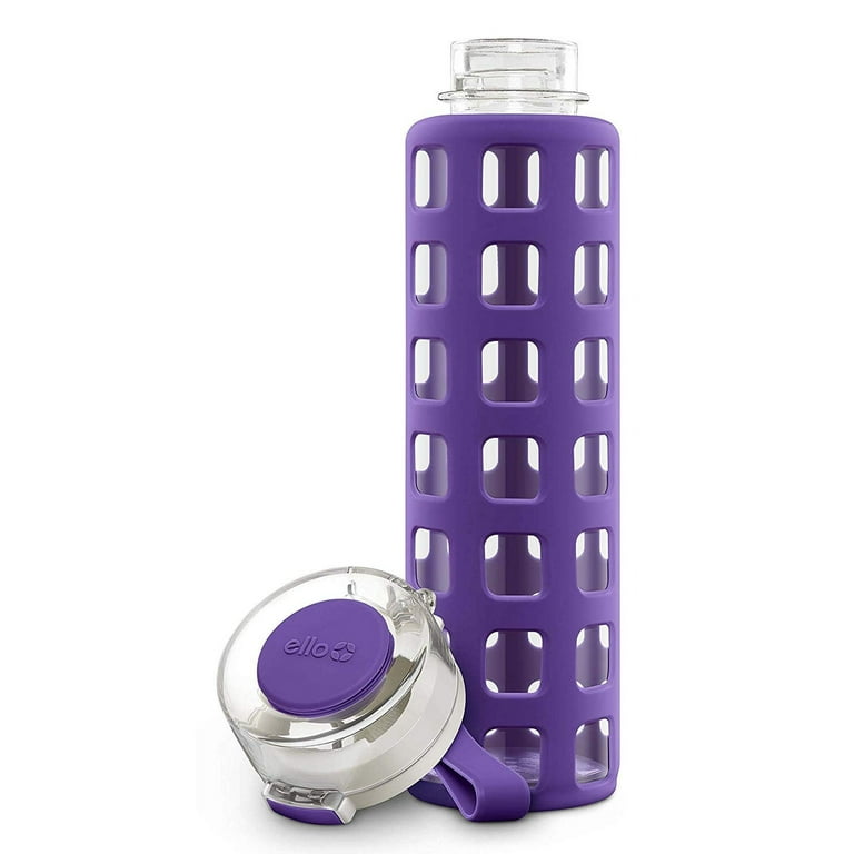 Ello Aura Glass Water Bottle Blue 24 oz Flip Top Locking Lid BPA Free