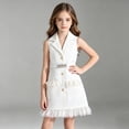 thumbnail image 2 of Odeerbi Vestido de Las Niñas Sin Mangas Blazer Entallado Solapa Ruffle Vestido de Camisa de Línea A Con Cinturón, 2 of 9