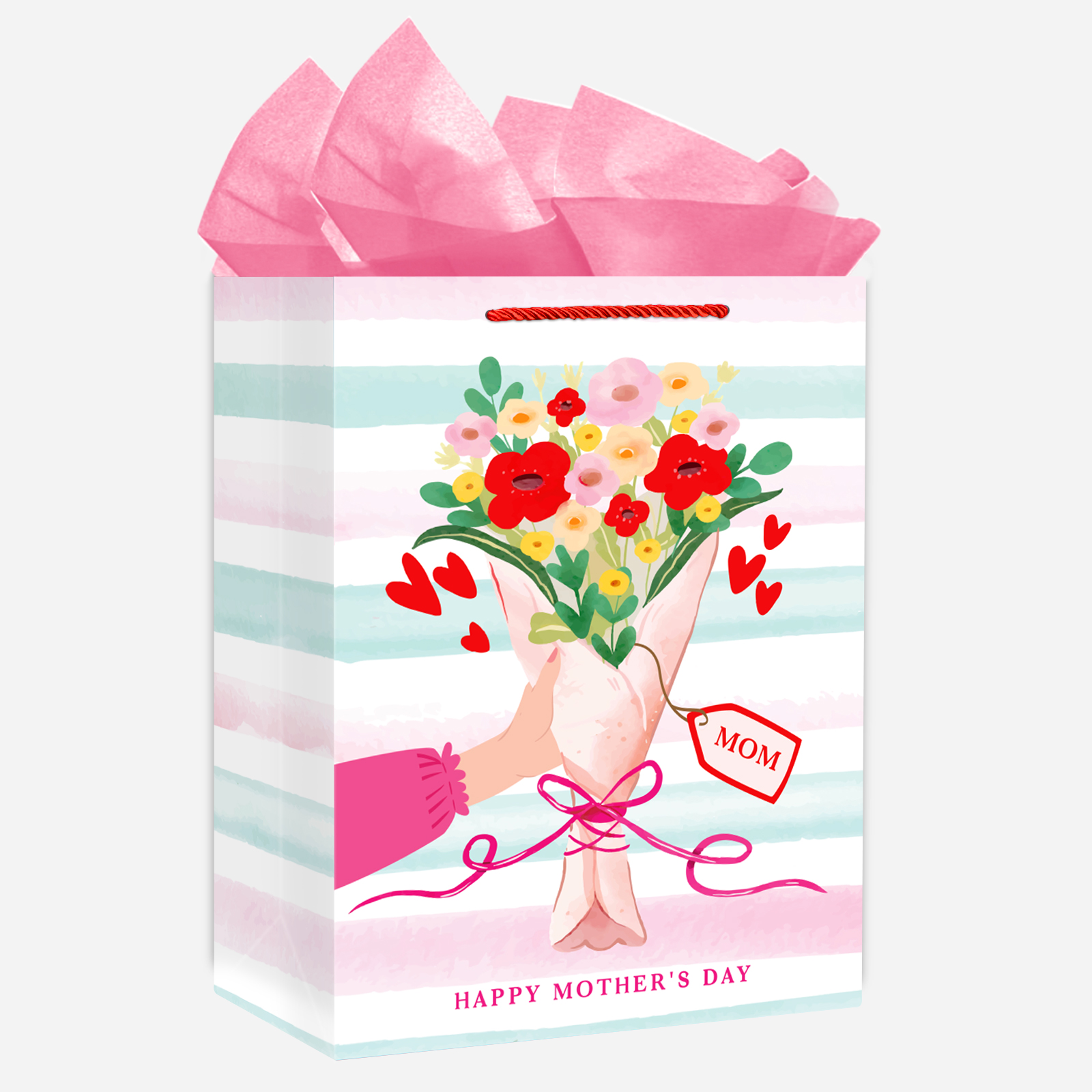 WaaHome Large Mother's Day Gift Bag with Tissue Paper for Mother Floral