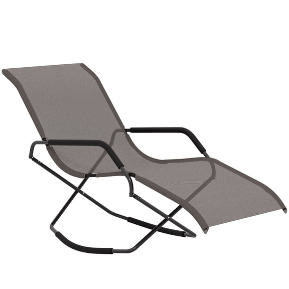 Outsunny Foldable Pool Lounge Outdoor Rocking Chair, Brown