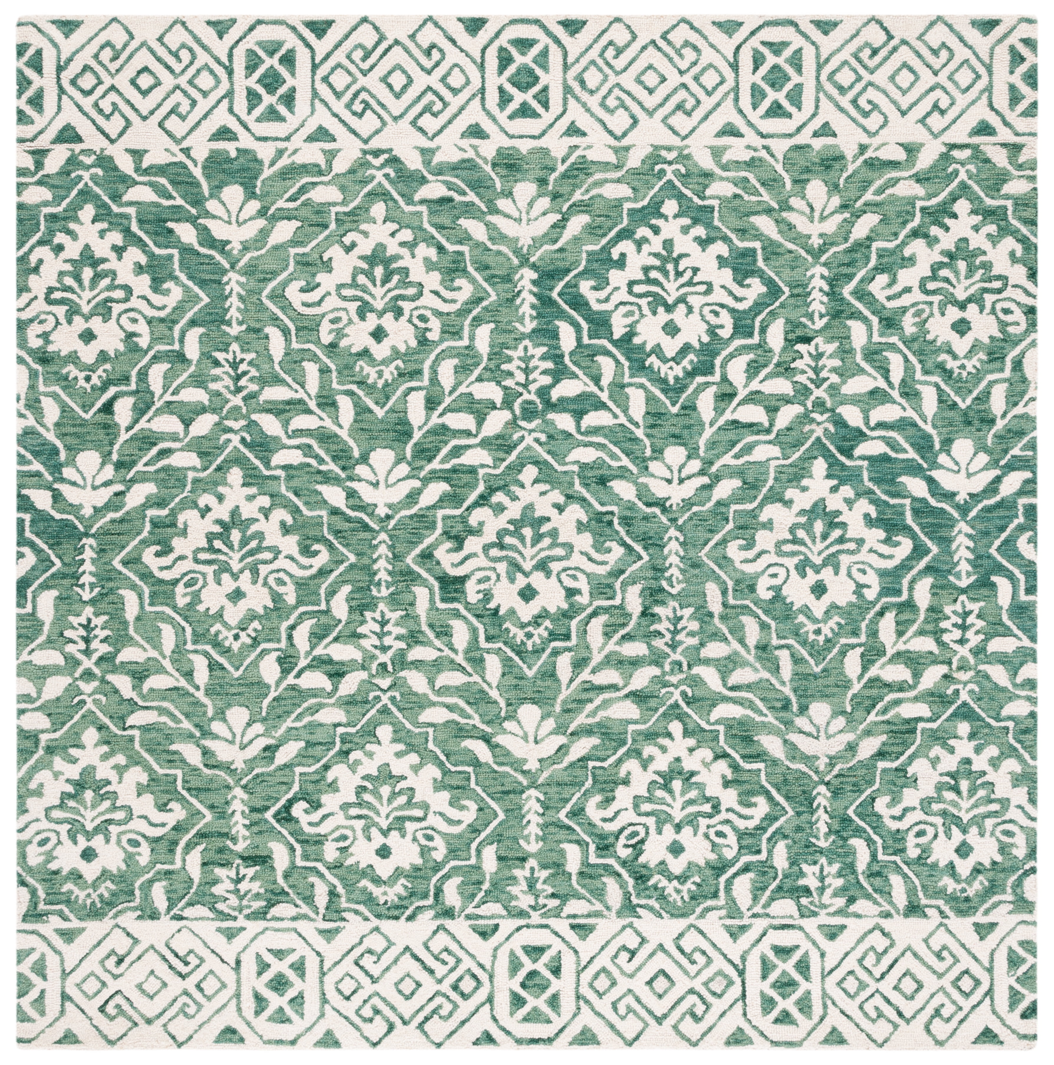 Safavieh Dip Dye Beranadette Floral Wool Area Rug, Dark Green/Ivory, 6'6" x 6'6" Square
