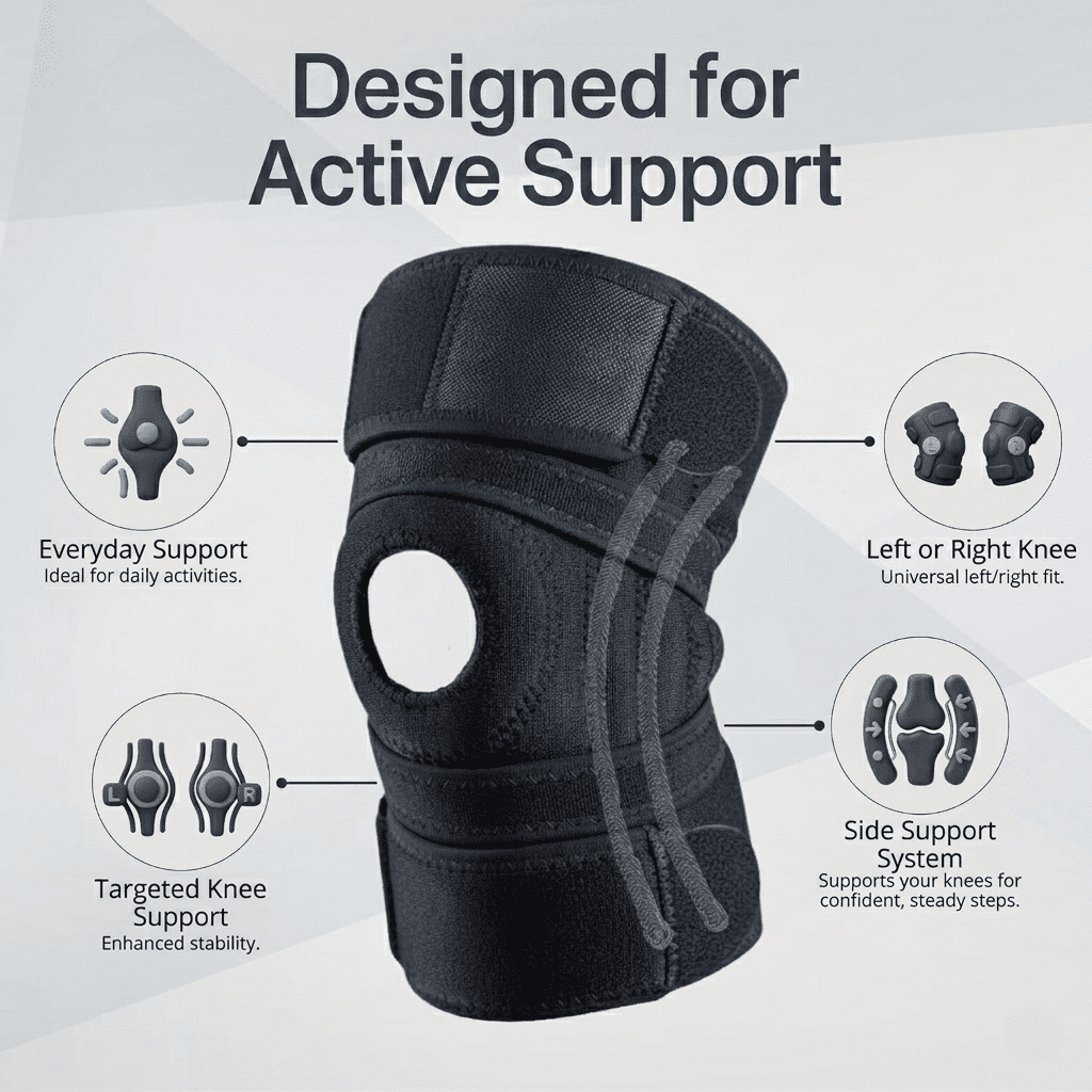 Adjustable Knee Brace with Side Stabilizers, Knee Support Compression Wrap for Men and Women, Breathable Knee Sleeve for Running, Gym, Workout, Basketball, Hiking, Size [Medium]