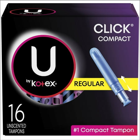U by Kotex Click Compact Tampons, Regular Absorbency, Unscented, 16 Count