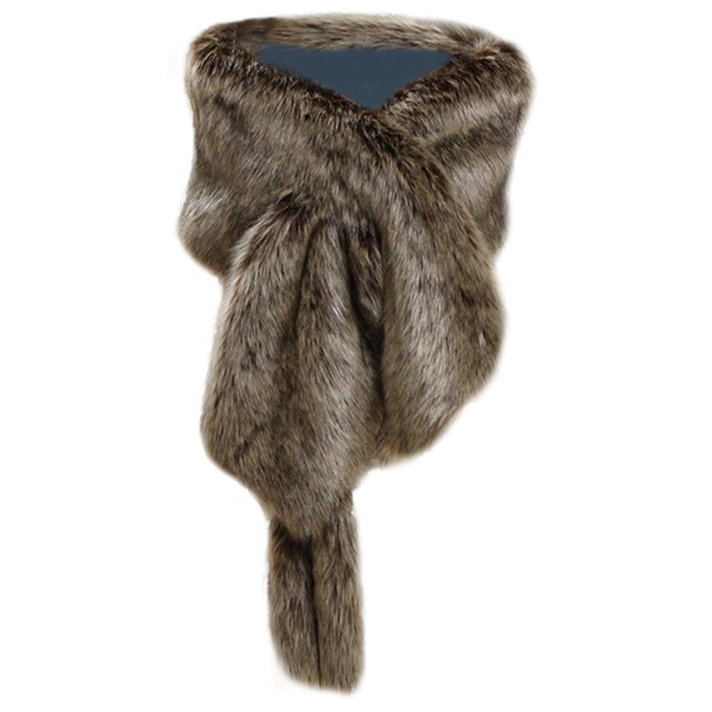 Women's Faux Fur Coat Ponchos Button Shawl Stole Wrap Scarfs Cocktail Fall Party 