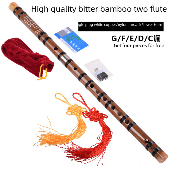 Flauta de bambú amargo de alta calidad, de dos secciones, de una sola inserción, de cobre blanco, de bambú, atado con hilo de nailon, fabricantes nacionales de instrumentos musicales, venta al por