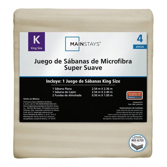 Juego De Sábanas Mainstays King Size Liso Beige