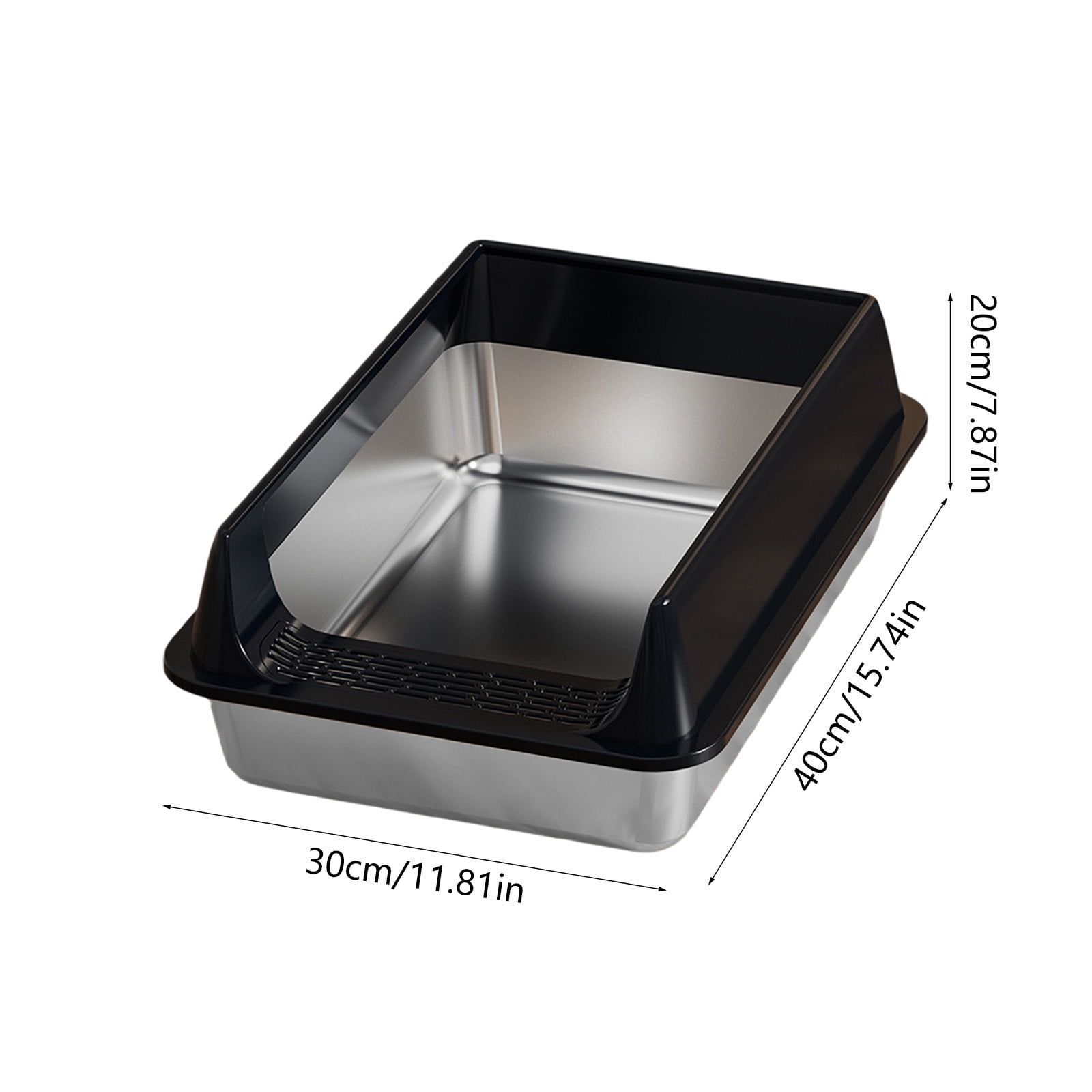 Stainless Steel Cat Litter Box - 11.8x15.7x7.8in Large Metal Litter Box with High Side, Anti-Leakage Non-Sticky Easy Cleaning for Small and Large Cats, Black