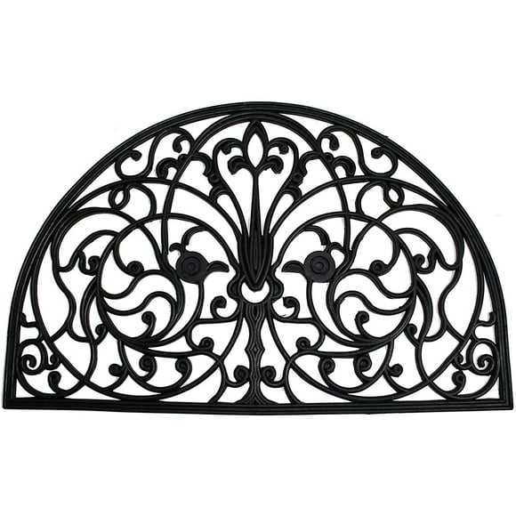 J & M Home Fashions Wrought Iron Half Round Natural Rubber Doormat, 24-Inch by 36-Inch