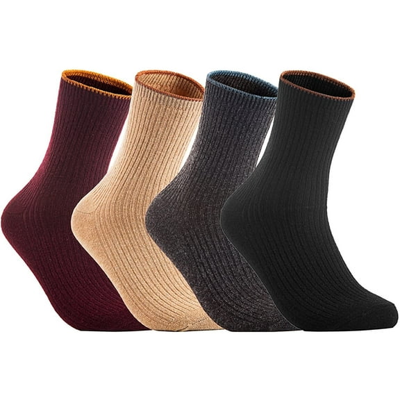 Lian LifeStyle Perfect Fit, and Cozy Women's 4 Pairs Wool Crew Socks For Healthy Feet With A Wide L1612 Size 6-9  No Grey