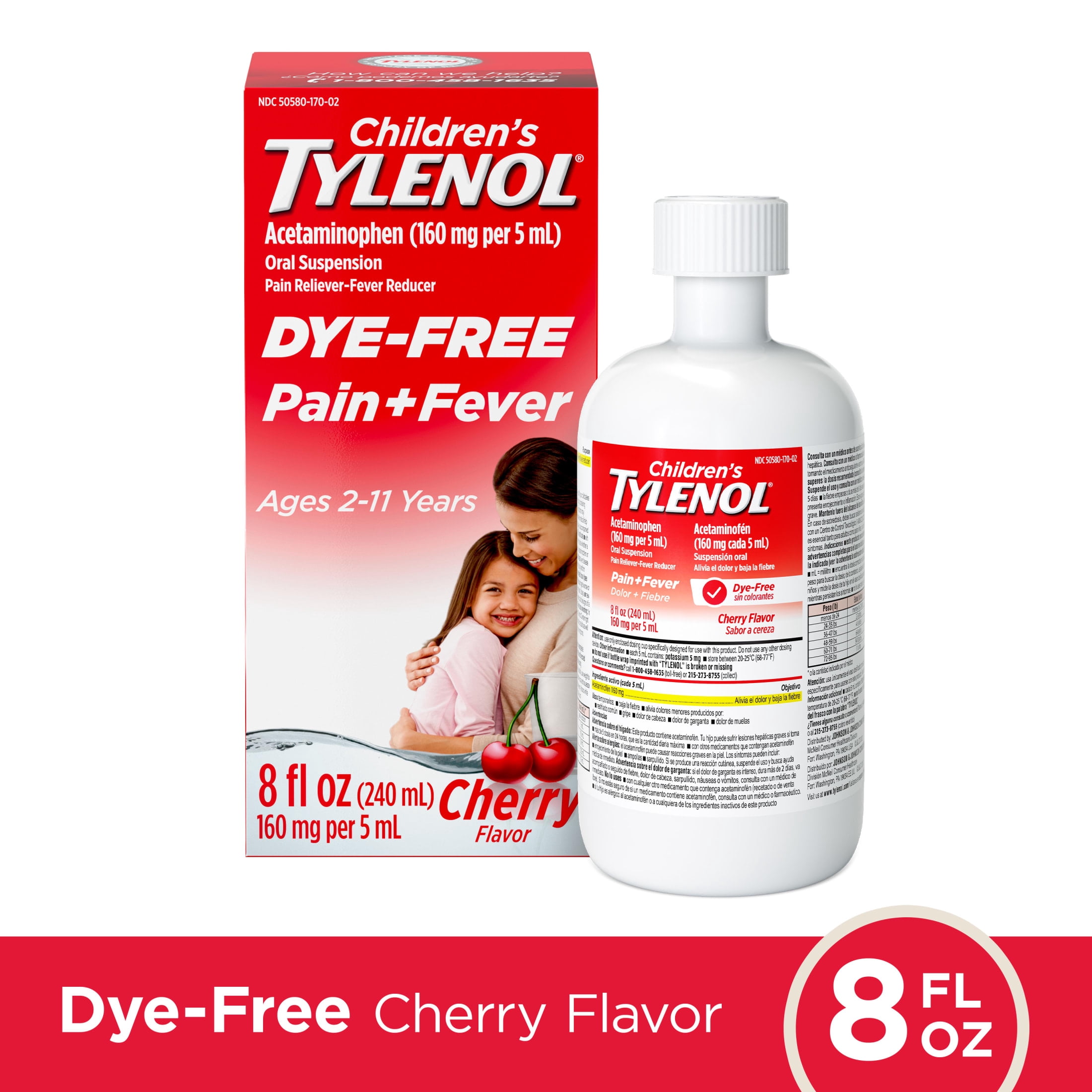 (3 pack) Children’s Tylenol Dye-Free, Oral Suspension, Pain Relief and Fever Reducer, Cherry Flavor 8 Fl oz