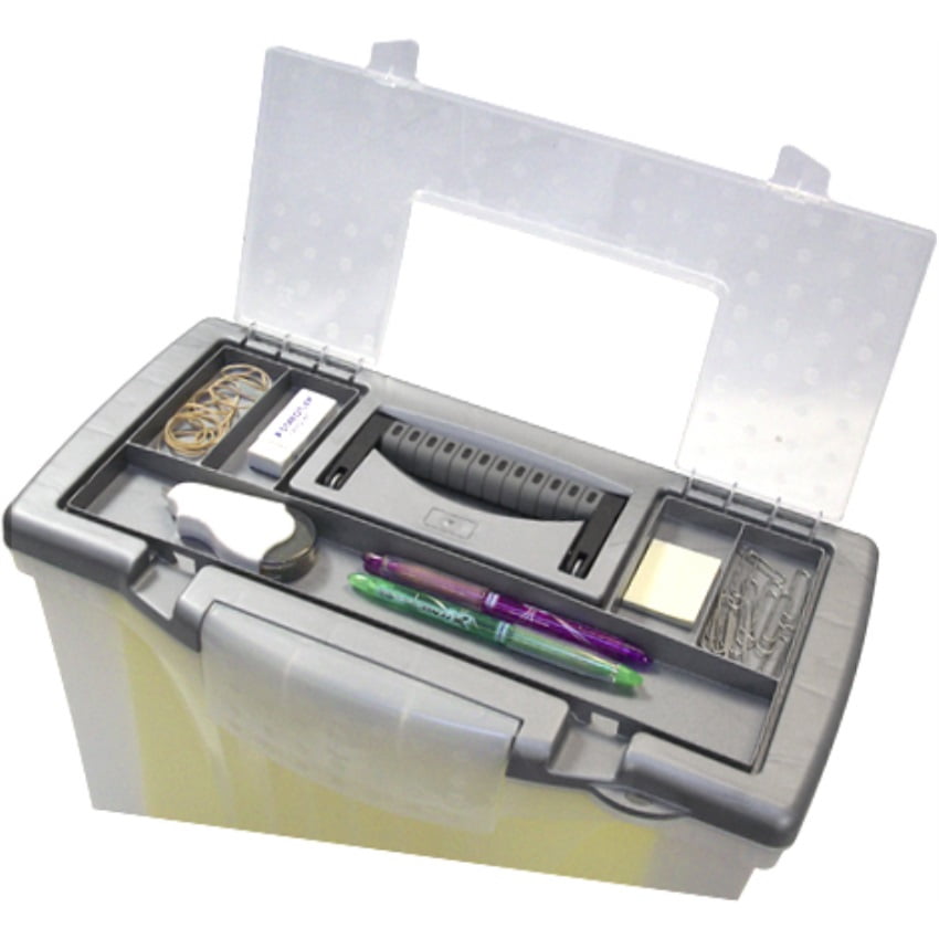 Storex Portable File Box with Organizer Lid, Legal/Letter, Clear/Silver