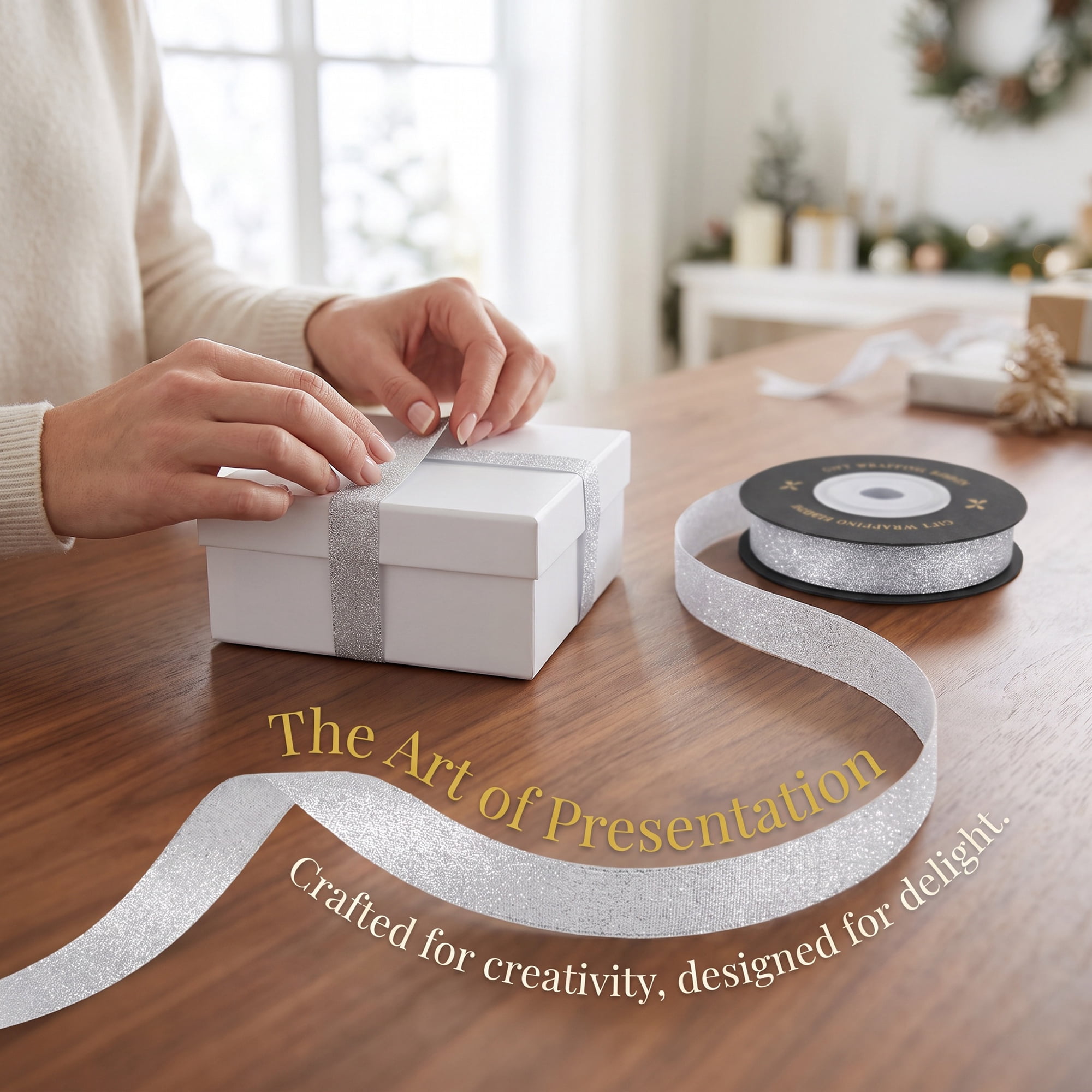 Unique Bargains Structural Woven Edge Trim Decorative Ribbon for Gift Wrapping Silver