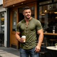 thumbnail image 6 of Mens Lace Up Tshirt Short Sleeve V Neck Casual Summer Beach Vacation Top Green 2XL, 6 of 8