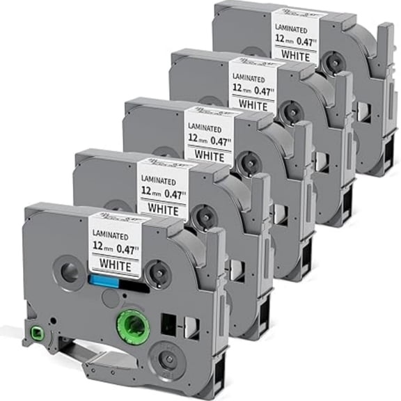 5-Pack Tze Tz Tape 12mm 0.47" Laminated White Compatible for Brother Label Maker Tape P Touch 12mm 0.47" White Tze-231 Tze231 Tz 1/2" for PT-D210 PT-D220 PTD610BT PTD410 PT-H103W PT2040 PTD400