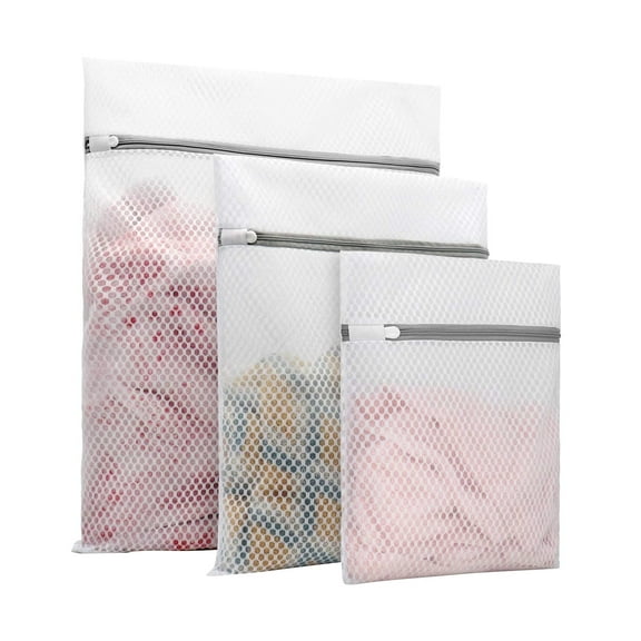 Fenull 3Pack Laundry Mesh Bags Delicates Wash Bags for Lingerie Stockings Simple Laundry Honeycomb Mesh Bag Thickened Polyester Gray Zipper Mesh Bag Set (1 Large 1 Medium 1 Small), Storage Case