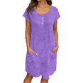 thumbnail image 3 of Laqbezok Women's Cotton Linen Dress, Casual Crew Neck Short Sleeve Loose Sundress with Pockets, Retro Button Henley T-Shirt Dress, 3 of 8