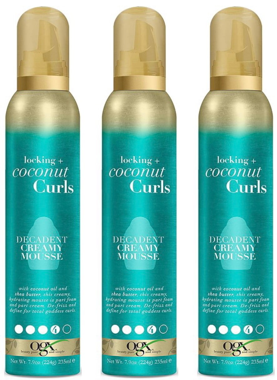 3Pack OGX Locking + Coconut Curls Decadent Creamy Mousse 7.9Oz Each