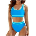 thumbnail image 1 of TSADFHJI Ladies Swimsuits Tankini Tops Women's High Waisted Bikini Sets Sporty Two Piece Swimsuit Color Block High Cut Bathing Suits L Blue, 1 of 7