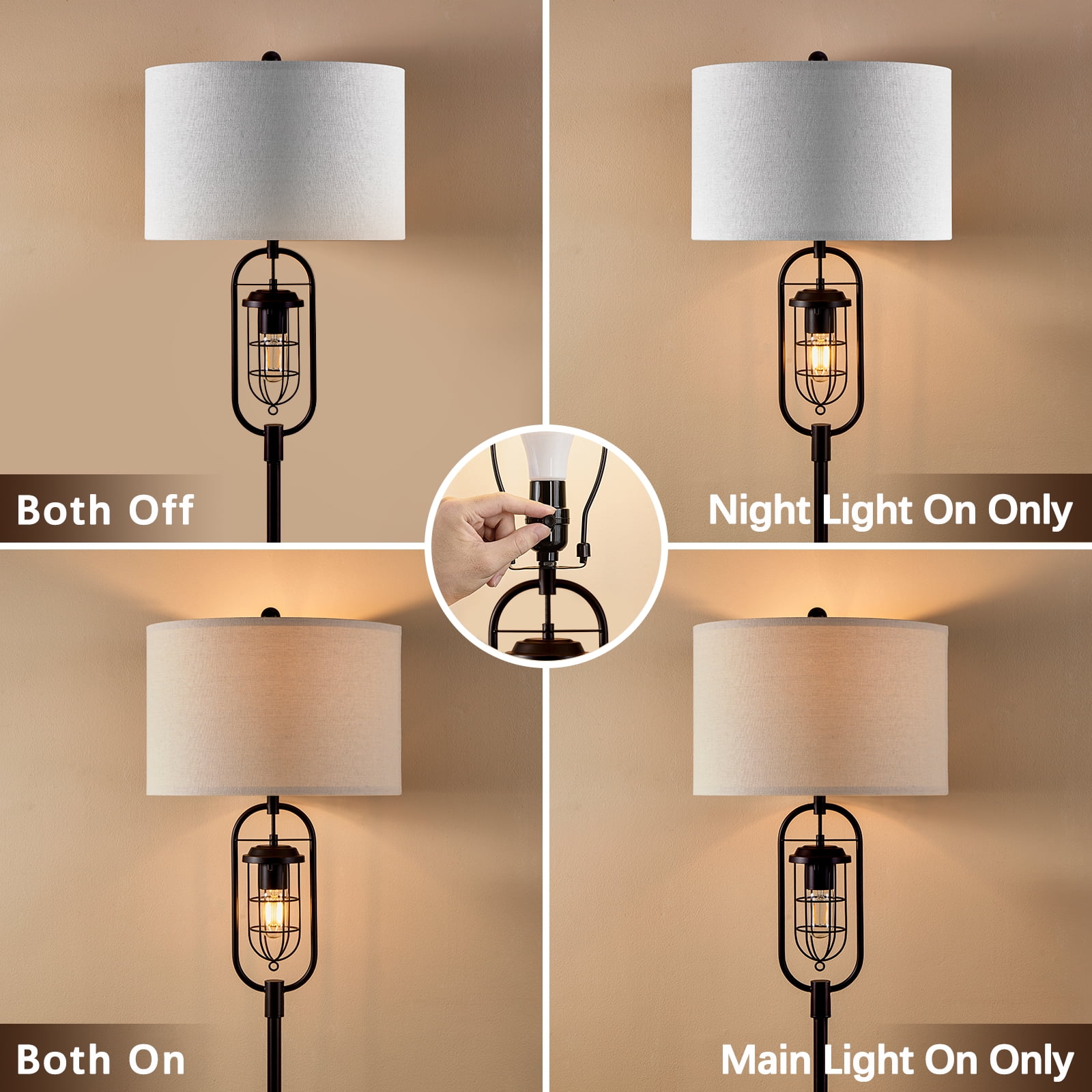 KAWOTI Industrial Floor Lamp with Night Light, 62.5'' Standing Farmhouse Floor Lamps for Bedroom for Living Room Oil Rubbed Bronze Finish