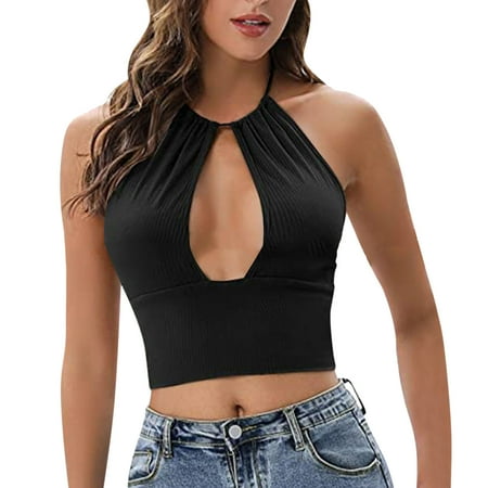 

Rdeuod Crop Tops For Women Going Out Ladies Sexy V Neck Sleeveless Sling Halter Bikini Cami Solid Corset Bustier Elastic Breathable Bodysuit Basic Tank Blouse Tops For Party