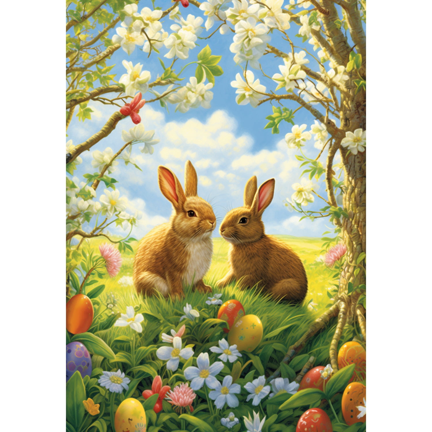 America Forever Easter Bunnies House Flag 28 x 40 inch Double Sided Rabbit Floral Farmhouse Flowers Spring Holiday Seasonal Easter Day Flags for Outdoor Yard Lawn Decoration